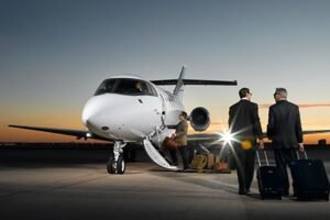 Jet privé cessna citation couché de soleil à terre